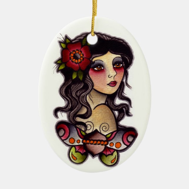gypsy girl with butterfly ceramic tree decoration (Front)
