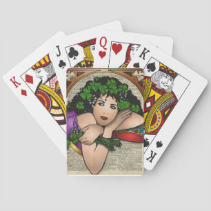 Gypsy Girl with Clovers Vintage Art On Book Page Playing Cards