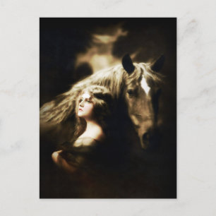 Gypsy Girl with Horse Vintage Antique Postcard