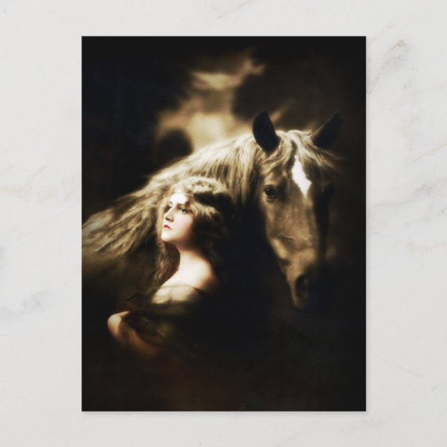 Gypsy Girl with Horse Vintage Antique Postcard (Front)