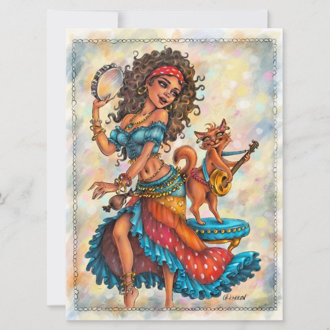 Gypsy Girls Bohemian Cat Street Dancer Art Card (Front)