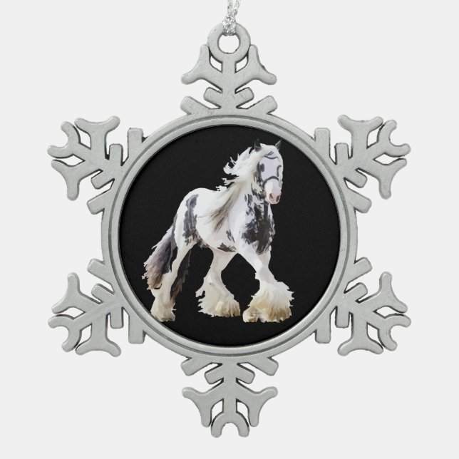 Gypsy Mare Stallion Draught Horse Snowflake Pewter Christmas Ornament (Front)