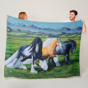 Gypsy Medley, Gypsy Vanner horse, stallion mare Fleece Blanket