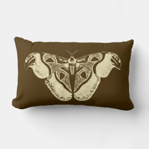 Gypsy moth, beige on chocolate brown lumbar cushion