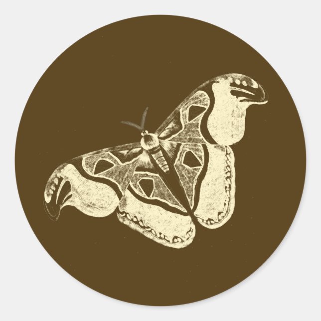 Gypsy moth, chocolate brown and beige classic round sticker (Front)