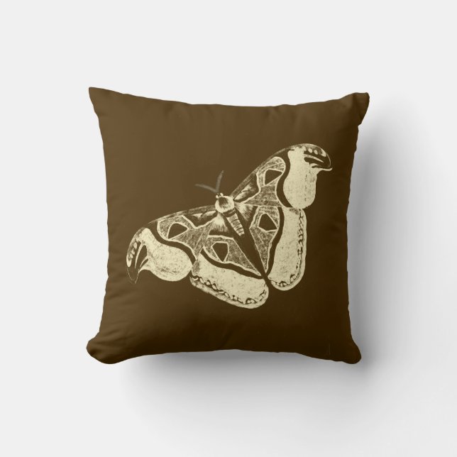 Gypsy moth, chocolate brown and beige cushion (Front)