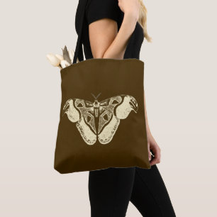 Gypsy moth, chocolate brown and beige tote bag