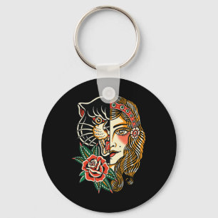 Gypsy Panther American Traditional Tattoo Ink Old  Key Ring
