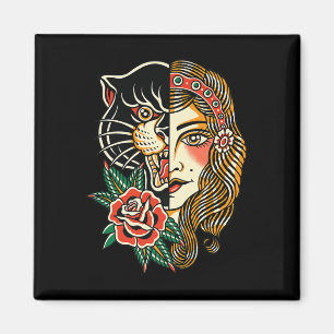 Gypsy Panther American Traditional Tattoo Ink Old Magnet