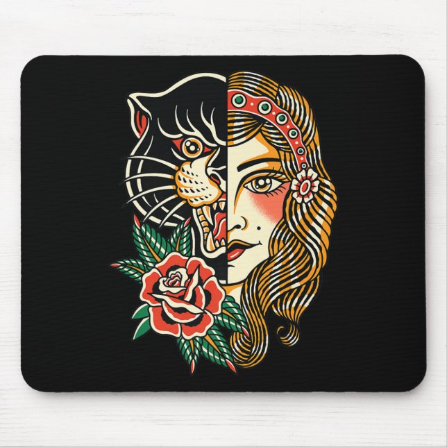 Gypsy Panther American Traditional Tattoo Ink Old  Mouse Pad (Front)