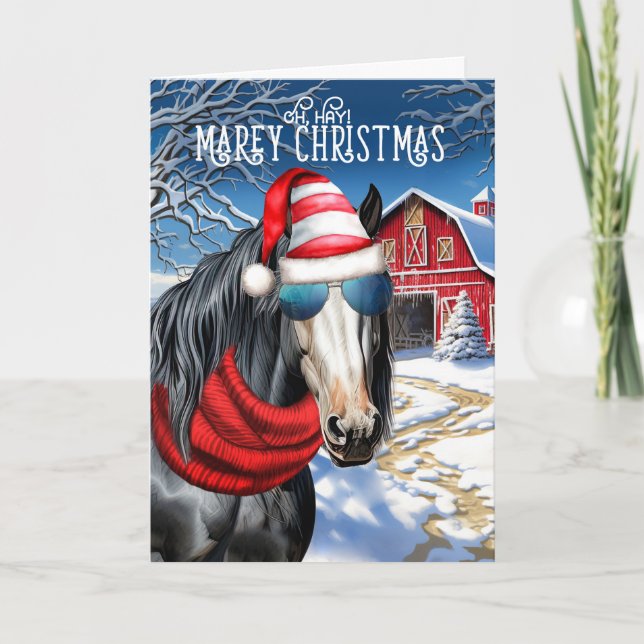 Gypsy Vanner Horse Funny MAREy Christmas Holiday Card (Front)