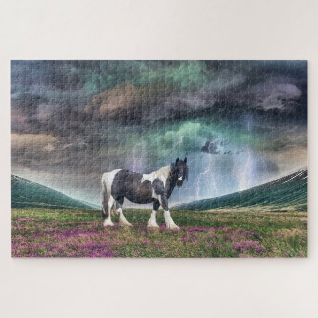 Gypsy Vanner Horse In A Storm Jigsaw Puzzle (Horizontal)