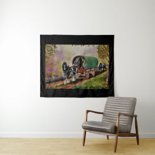 Gypsy Vanner Horse Irish Caravan Wagon Tapestry