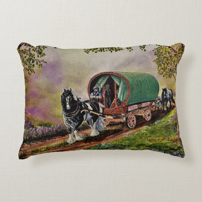 Gypsy Vanner Horse Irish Caravan Wagon Tapestry Decorative Cushion (Front)