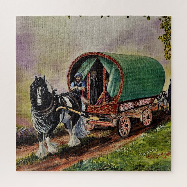 Gypsy Vanner Horse Irish Caravan Wagon Tapestry Jigsaw Puzzle (Vertical)
