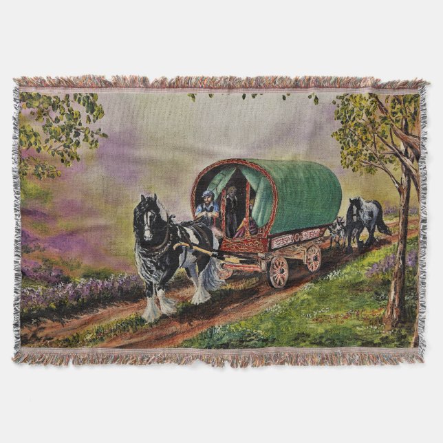Gypsy Vanner horse Irish Caravan wagon  Throw Blanket (Front)