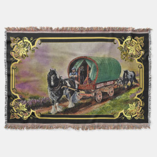 Gypsy Vanner horse Irish Caravan wagon Throw Blanket
