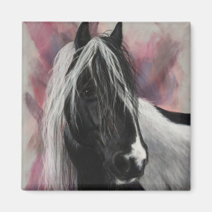 Gypsy Vanner horse on pink Magnet