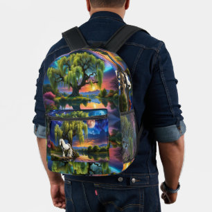 Gypsy Vanner Horse Willow Tree and Colourful Skies Printed Backpack