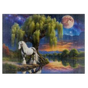 Gypsy Vanner Horse -Willow tree N Full Moon Cutting Board
