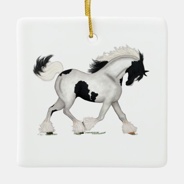 Gypsy Vanner Pinto Horse Pony Equestrian Charm Ceramic Ornament (Front)