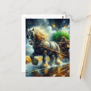 Gypsy Vanner Pulling Shamrocks and People Cartload Postcard