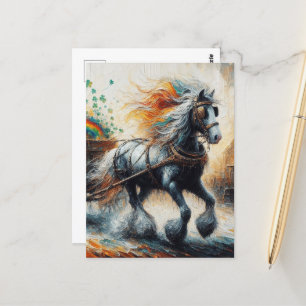 Gypsy Vanner Pulling Shamrocks and Rainbow Postcard