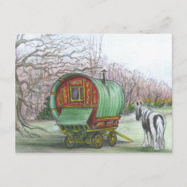 Gypsy Wagon and horse postcard (Front)