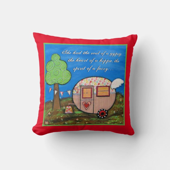 Gypsy Wagon, Camper Art, Soul of  Gypsy Cushion (Front)