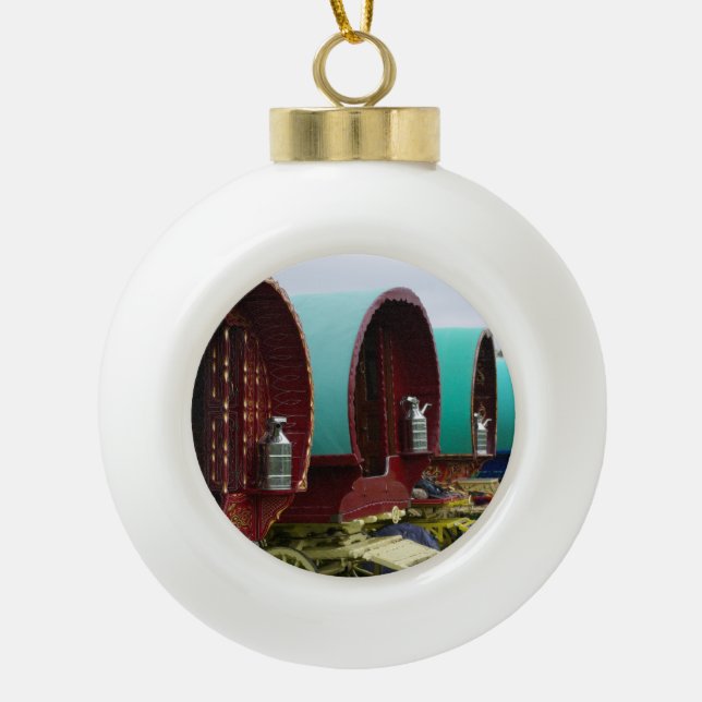 Gypsy wagons ceramic ball christmas ornament (Front)