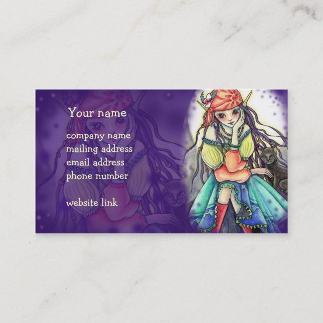 Gypsy Witch & Cat "The Visitor" Business Card (Front)