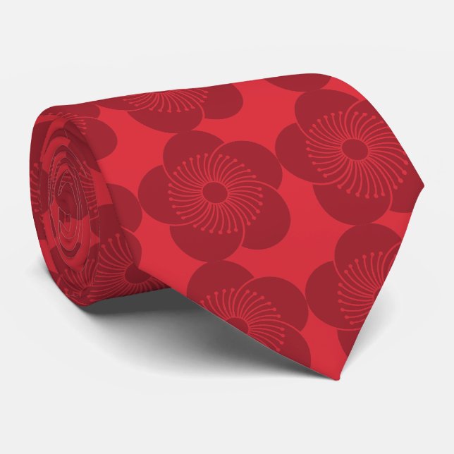 Gyro Giant Red Flower Foulard Two-Sided Tie (Rolled)
