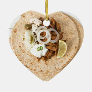 Gyros pita with tzatziki coleslaw olives and feta ceramic ornament