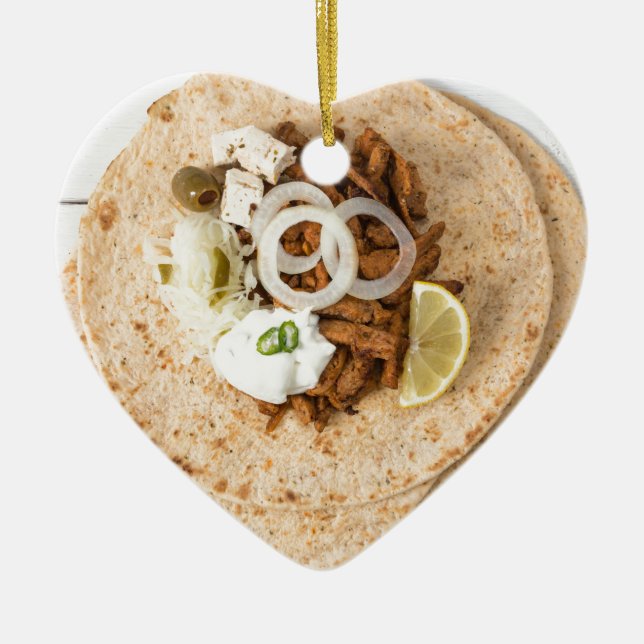 Gyros pita with tzatziki coleslaw olives and feta ceramic ornament (Front)