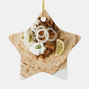 Gyros pita with tzatziki coleslaw olives and feta ceramic ornament