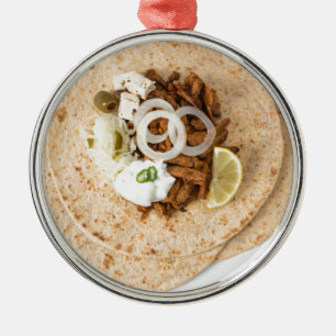 Gyros pita with tzatziki coleslaw olives and feta metal ornament