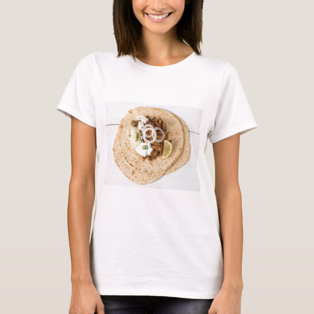 Gyros pita with tzatziki coleslaw olives and feta T-Shirt (Front)