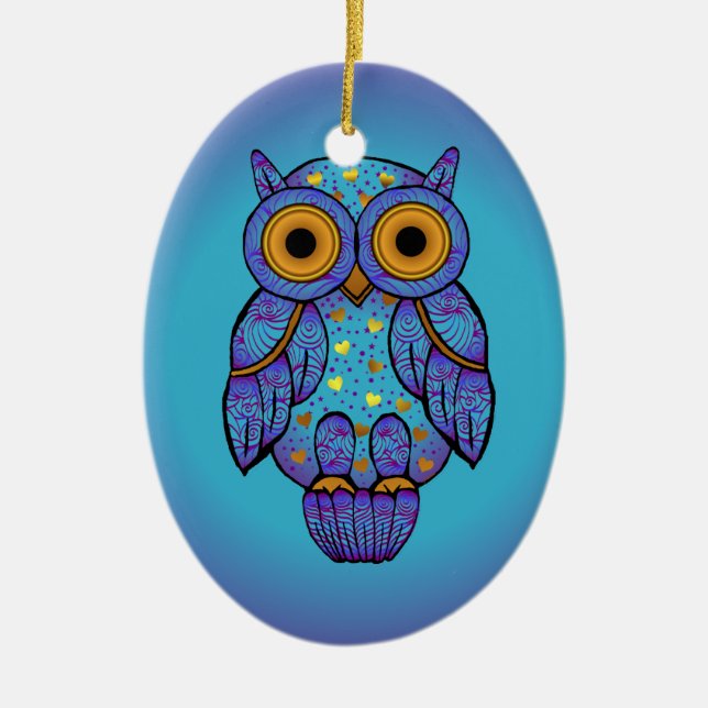 H00t Owl Blue Moon Oval Ornament (Front)
