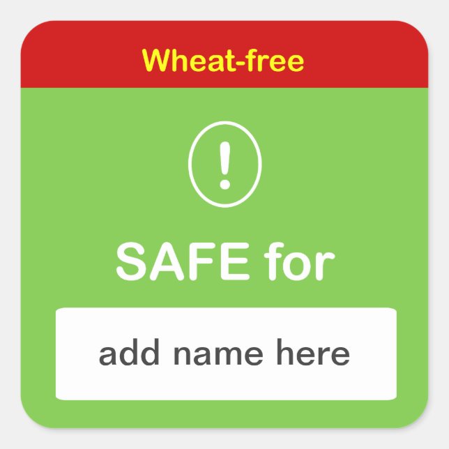 h1 - SAFE FOOD LABEL w/ Custom Name ~ WHEAT-FREE. (Front)