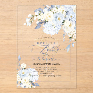 H2 Blue Hydrangea Cream Roses Brunch Bubbly Acrylic Invitations