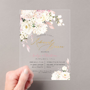 H2 Blush Hydrangea Cream Roses Rehearsal Dinner Acrylic Invitations