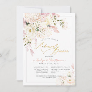 H2 Blush Hydrangea Cream Roses Rehearsal Dinner Invitation