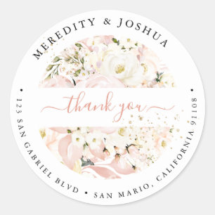 H2 Blush Hydrangea Cream Roses Wedding Favours Classic Round Sticker