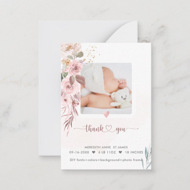 H2 Dusty Rose Birth Announcement Shower Thank You (Front)
