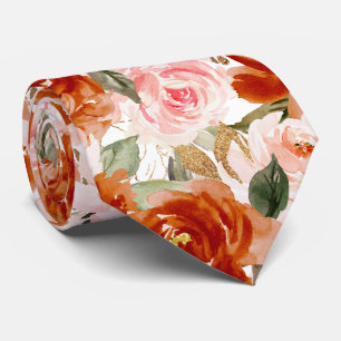 H2 Flowers Rust Orange Blush Roses Tie