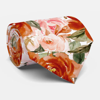H2 Flowers Rust Orange Blush Roses Tie
