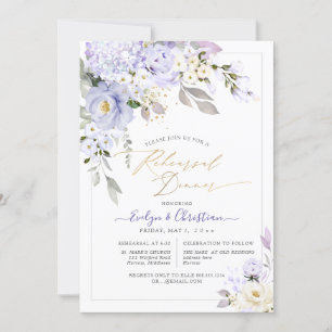 H2 Purple Hydrangea Cream Roses Rehearsal Dinner Invitation