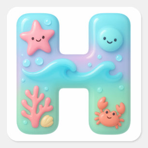"H" Cute Letter - Underwater Sea Creature  Square Sticker