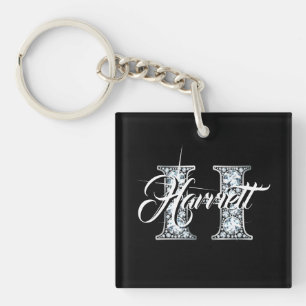 H Faux Diamond Monogram Key Ring
