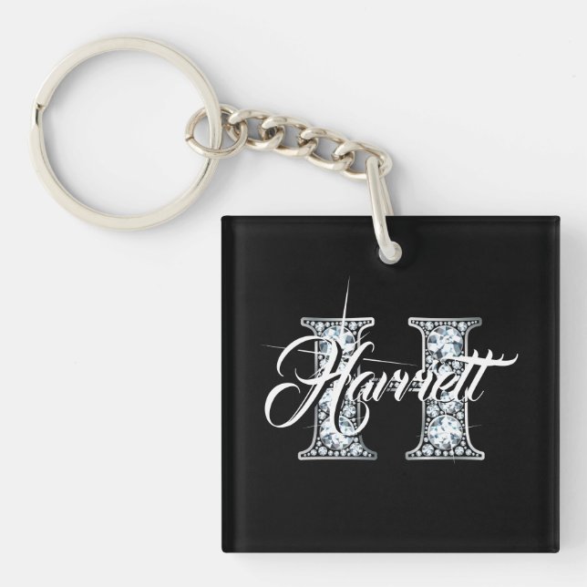 H Faux Diamond Monogram Key Ring (Front)